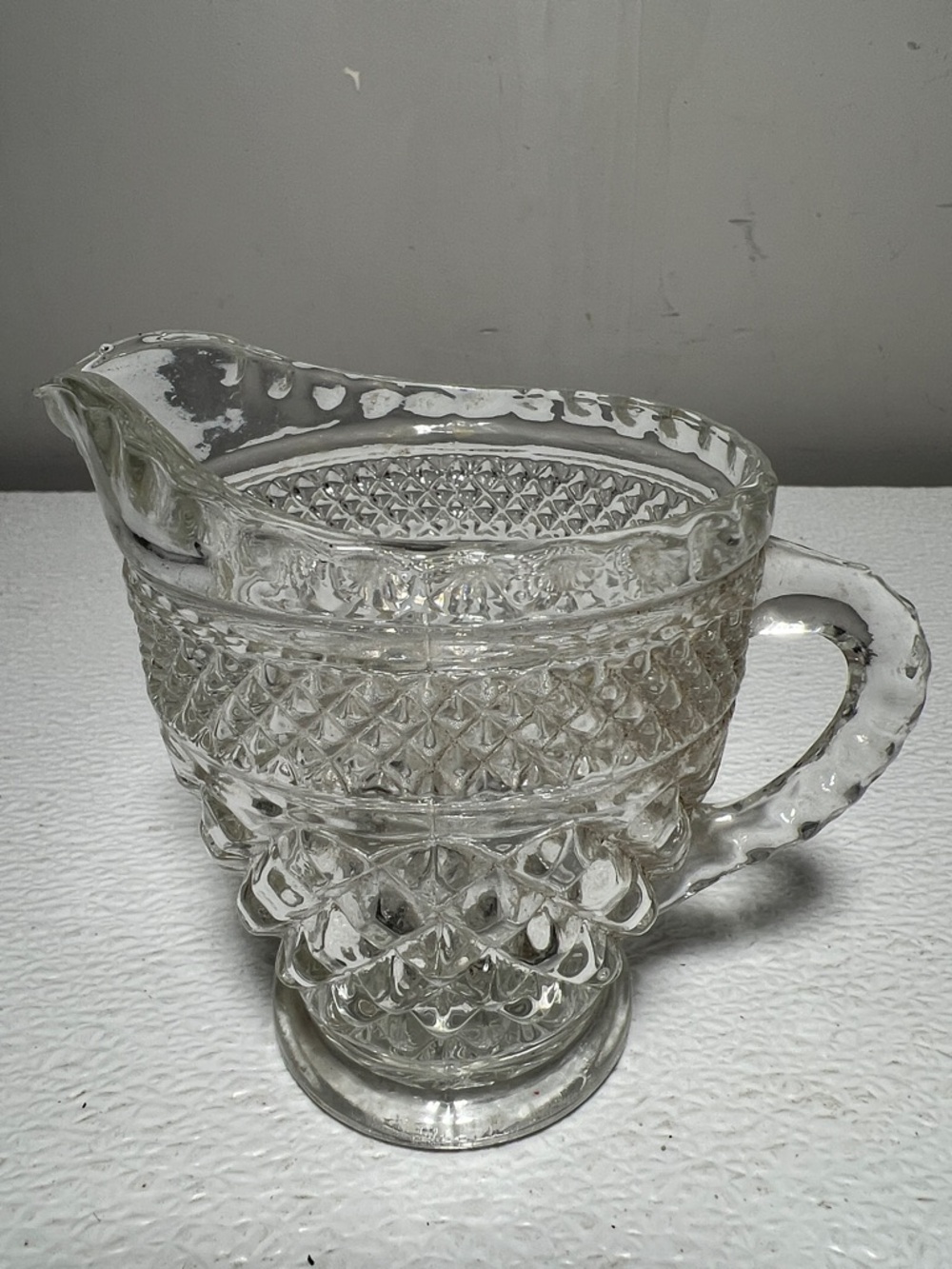 Vintage Anchor Hocking Wexford Diamond Cut Pressed Glass Creamer